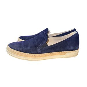 Tod's Jute Trimmed Espadrille Sneaker Women's Size 7 Blue Suede Slip On Shoe